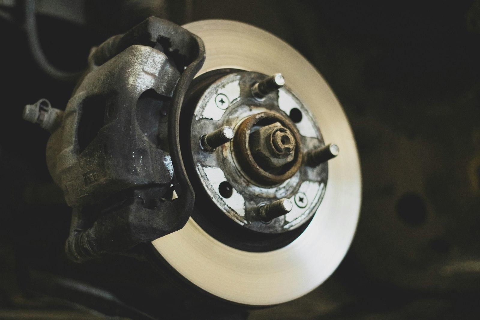 Brake caliper and rotor on a wheel hub