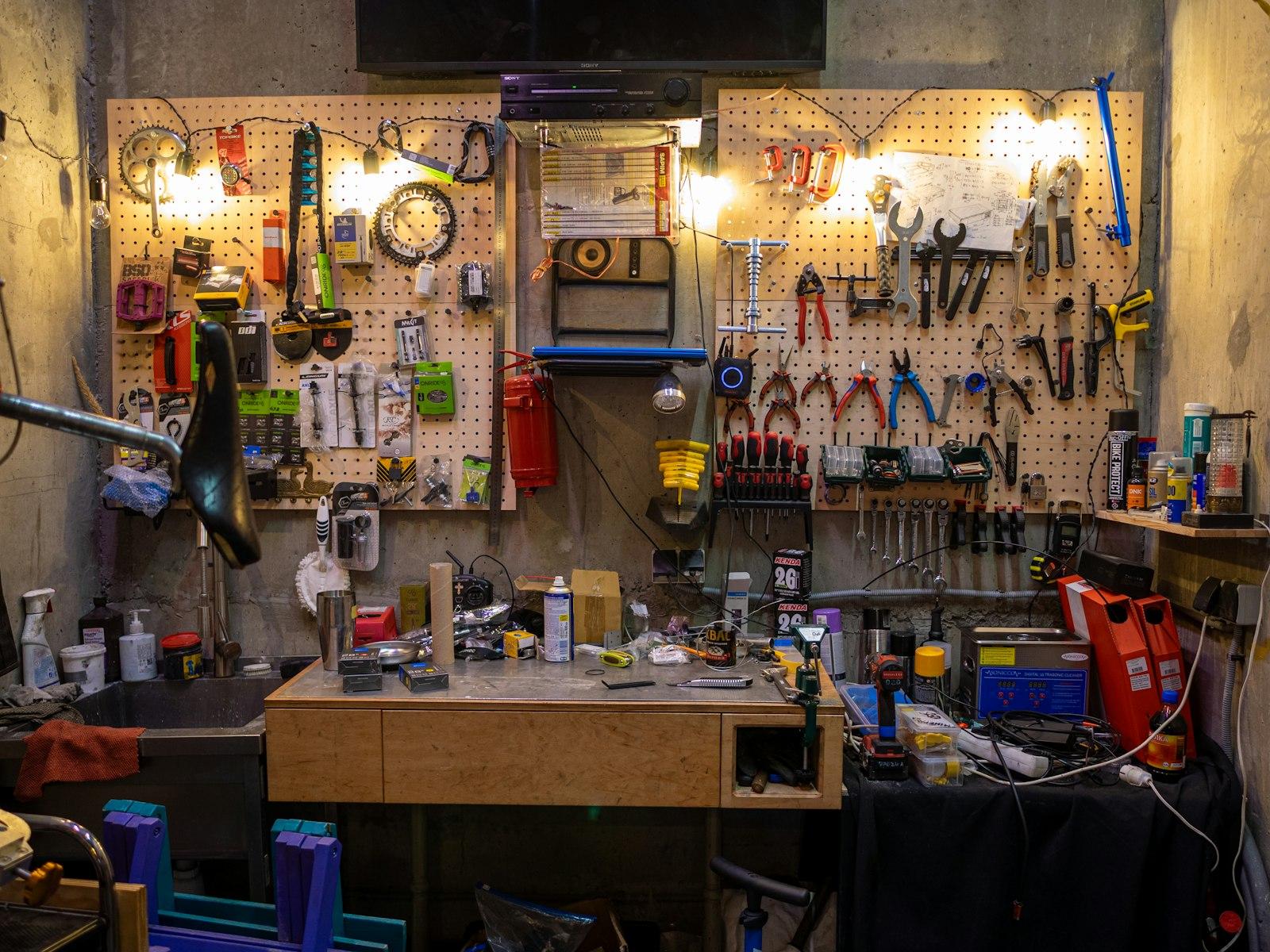 Tools hanging on a workshop wall